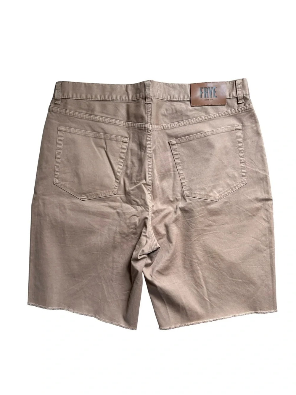 Frye Button~Fly Cut Off Shorts Sz 32X10 Cotton Stretch Fray Hem Pockets Brown
